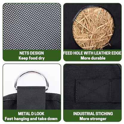 2 Pcs Hay Bags for Horse, Large Capacity Feeding Bag - color: Black