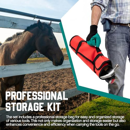 11 Pcs 14 Inch Farrier Tools Kit Horse Shoeing Tools Hoof Trimming Set with Storage Bag for Horses Cattle Sheep and Donkeys