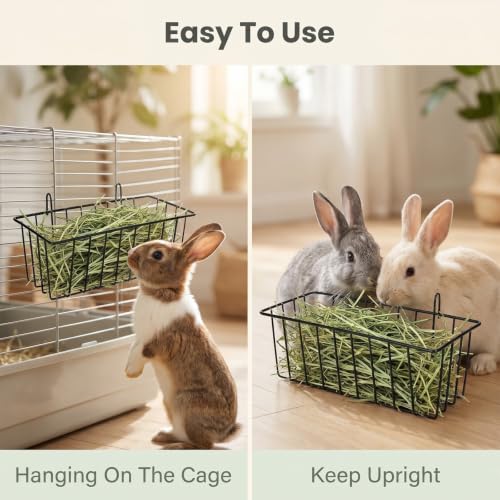 2 Pcs Rabbit Hay Feeder, Hay Rack for Rabbits Bunny Hays Feeder Rabbit Metal Rack Hays Holder for Guinea Pig Small Animals Grass Racks for Bunny Chinchilla Cage Reduce Mess, 9x4x3 Inch