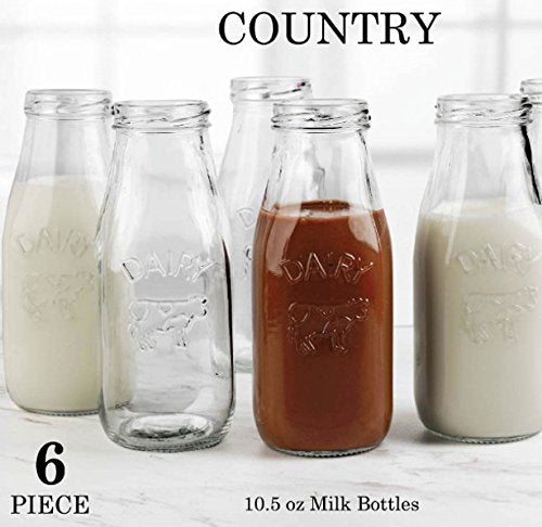 Circleware Country Milk Bottles Set of 6 Drinking Glasses, Home and Kitchen Dairy Cow Glassware for Water, Juice, Beer, Bar Liquor Dining Beverage Gifts, Farmhouse Decor, 10.5 oz, Clear | Dairy Cow Farmhouse Decor Glassware For Water Juice Beer & Bar Liqu