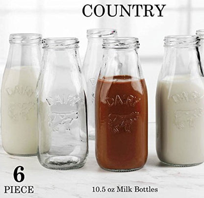 Circleware Country Milk Bottles Set of 6 Drinking Glasses, Home and Kitchen Dairy Cow Glassware for Water, Juice, Beer, Bar Liquor Dining Beverage Gifts, Farmhouse Decor, 10.5 oz, Clear | Dairy Cow Farmhouse Decor Glassware For Water Juice Beer & Bar Liqu