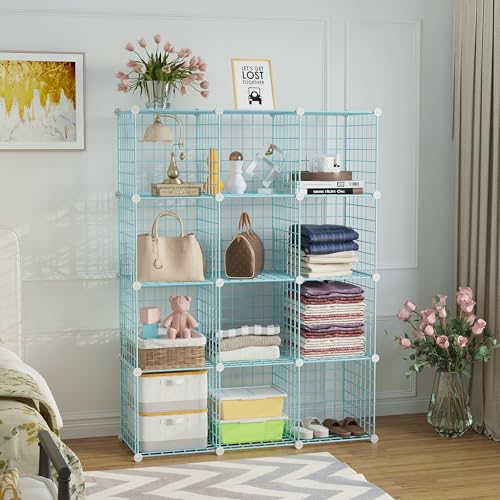C&AHOME Wire Cube Storage, 12 - Cube Organizer Metal C Grids, Closet, Blue - color: Blue