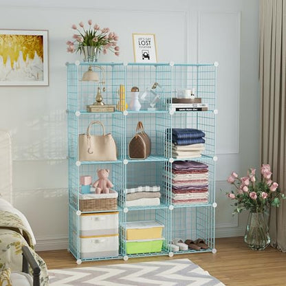 C&AHOME Wire Cube Storage, 12 - Cube Organizer Metal C Grids, Closet, Blue - color: Blue