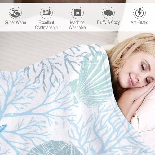Starfish Seashell Fleece Throw Blanket for Couch Adults Teens 40" X 50" - color: Starfish Seashell, size: 40x50 inch