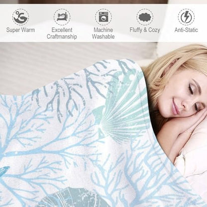 Starfish Seashell Fleece Throw Blanket for Couch Adults Teens 50" X 60" - color: Starfish Seashell, size: 50x60 inch