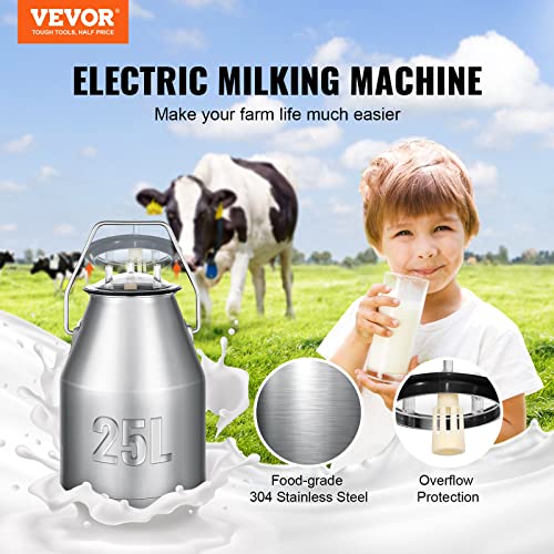 VEVOR Electric Cow Milking Machine 6.6 Gal/25 L Milker 304 Stainless Steel - size: 25 L