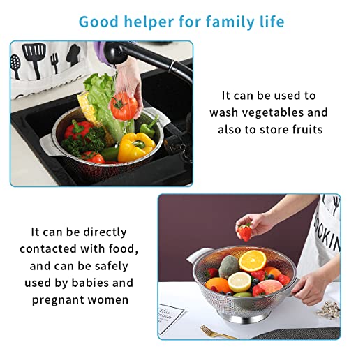 Kyraton Stainless Steel Colander 5 Quart, Professional Strainer with Heavy Duty Handles and Self Draining Solid Ring Base for Pasta, Spaghetti, Berry, Veggies, Fruits, Noodles, Salads Dishwasher Safe