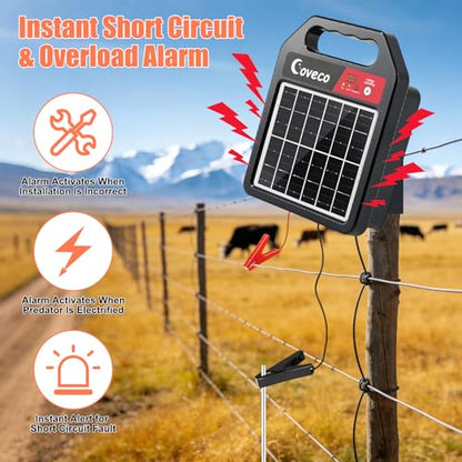 20Miles Solar Powered Electric Fence Charger,0.33J Solar Electric Fence - size: Without Accessories