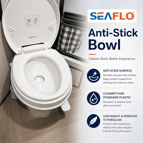 SEAFLO RV Toilet – 18.4" Residential Height, Gravity Flush Foot Pedal, 4-Year Warranty, Fits Most RVs (9.5" Rough-In), Soft Close Seat, 2-Bolt Mount, for Camper Travel Trailer Motorhome SFRTPH-01-01 - color: White