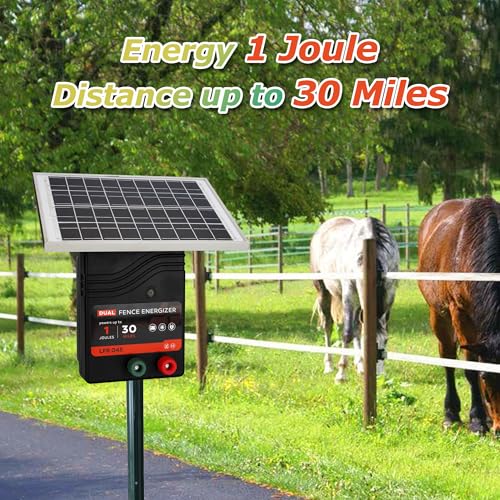 Solar Electric Fence Charger, 1 J Fence Energizer with 10W Solar Panel - size: LFR 045