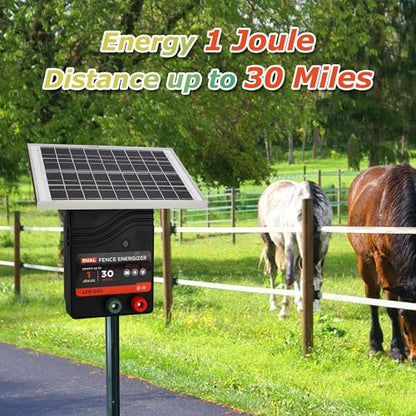 Solar Electric Fence Charger, 1 J Fence Energizer with 10W Solar Panel - size: LFR 045