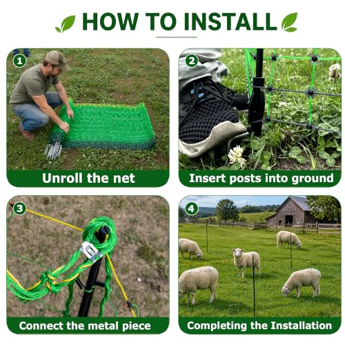 Electric Fence Netting, 164'L x 42.5" H Electric Fence Kit for Livestock, Goat, 14 Posts Double Spiked Portable Electric Poultry Farm Fence - size: 164'L x 42.5" H