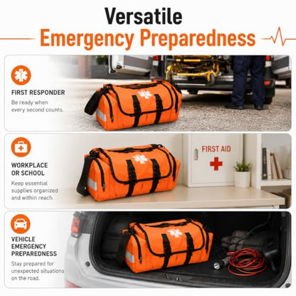 NOVAMEDIC Empty First Responder Bag, 15"x9"x8", Trauma First Aid Carries w/Multi Compartments for EMTs, Paramedics, Emergency and Medical Supplies Kit, Lightweight and Durable, Orange