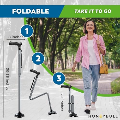 HONEYBULL Walking Cane for Men & Women, Foldable, Free Standing Cane - color: Gray