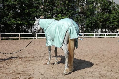 Horse Fly Sheet with Removable Neck Cover & Belly Wrap, Fine Mesh - color: Green, size: 75