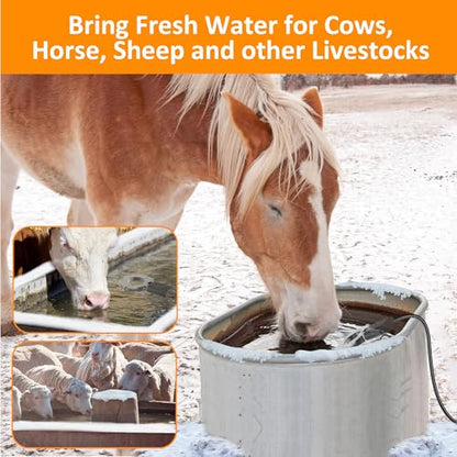 1000W Utility De-Icer, Submergible Bird Bath Heater De-icer, Chicken Water Heater, Stock Tank Heater for Livestock Poultry Birds, Cows, Horses, Wildlife Drinkingwith 10FT Power Cord, Black