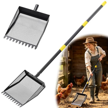 Chicken Poop Scooper, 42-84" Adjustable Chicken Coop Pooper Scooper, Black