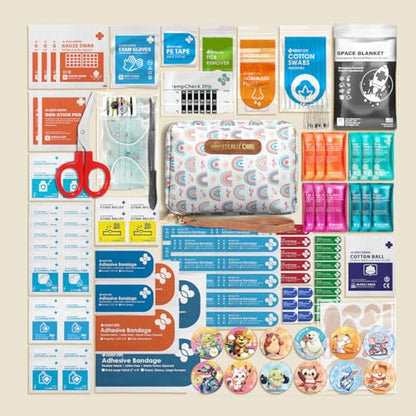 EVERLIT Care Rescue Pack | Family-Friendly First Aid Kit for Kids with 200 Pcs Medical Supplies | Travel-Friendly Compact Storage Bag for Home, Car, Travel, Camping, Adventure (Rainbow) - color: Rainbow
