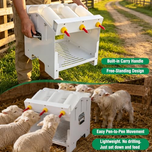 6 Feeding Ports Goat Bottle Feeder Rack with 6 x 500ml Milk Bottles | Double Sided,Free Standing,Portable Lamb Bottle Holder,Galvanized Goat Bottle Feeder Rack For Baby Goats Lambs Piglet Puppy