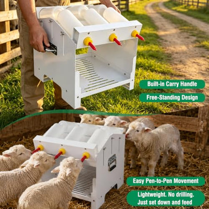 6 Feeding Ports Goat Bottle Feeder Rack with 6 x 500ml Milk Bottles | Double Sided,Free Standing,Portable Lamb Bottle Holder,Galvanized Goat Bottle Feeder Rack For Baby Goats Lambs Piglet Puppy
