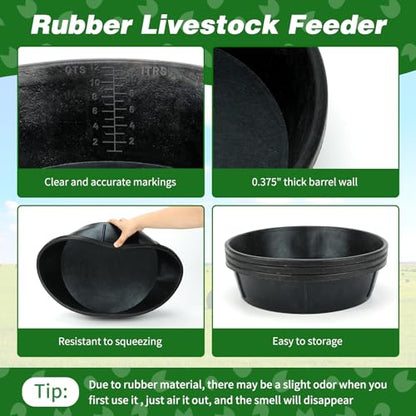 5Pcs Heavy Duty Rubber Feeder Pan, 12Q/3Gal Horse Feed Pan - color: Black-5 Pcs, size: 3Gal(12Q)