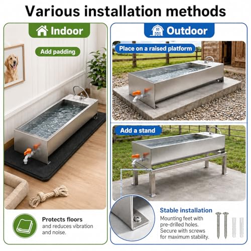 Automatic Livestock Water Trough, 54L Stainless Steel Animal Waterer with Float Valve Kit, Large Outdoor Auto Fill Water Dispenser for Horses Cattle Goats Pigs Hogs and Dogs