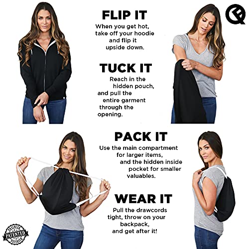Quikflip 2-in-1 Reversible Backpack Hoodie (As Seen on SHARK TANK) Unisex Full-Zip Hero Hoodie Lite - color: Black, size: X-Small