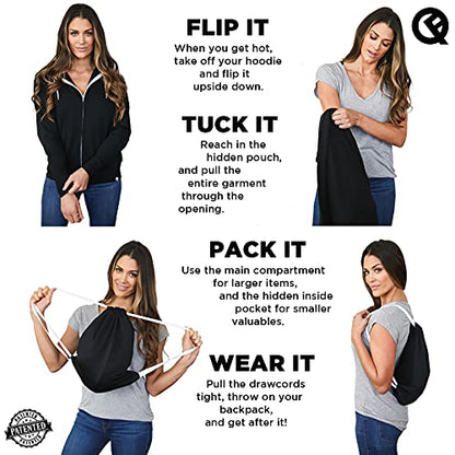 Quikflip 2-in-1 Reversible Backpack Hoodie (As Seen on SHARK TANK) Unisex Full-Zip Hero Hoodie Lite - color: Black, size: Small