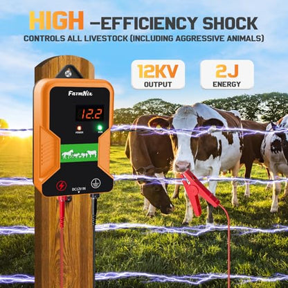 Electronic Fence Controller 15KM Electric Fence Charger 12kV 2J Power Pulse Agricultural Fencing Controller Electric Fencer Kit for Livestock Farm Garden Goat Cattle Horse Deer Electric Fencer Charger