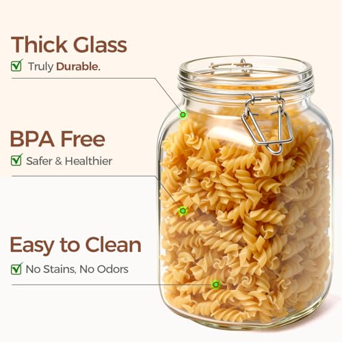 ComSaf Square Glass Canisters 51 oz 3 Pack for Flour Sugar Coffee Pantry - size: 51oz*3