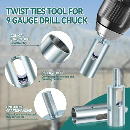 Twist Ties Tool for 9 Gauge Drill Chuck, Fixing Twist Fence Ties Tool Compatible with 3/8" Power Drills Wire Easy Twist Tool for Fixing Chain Link Fence and Loop Fences