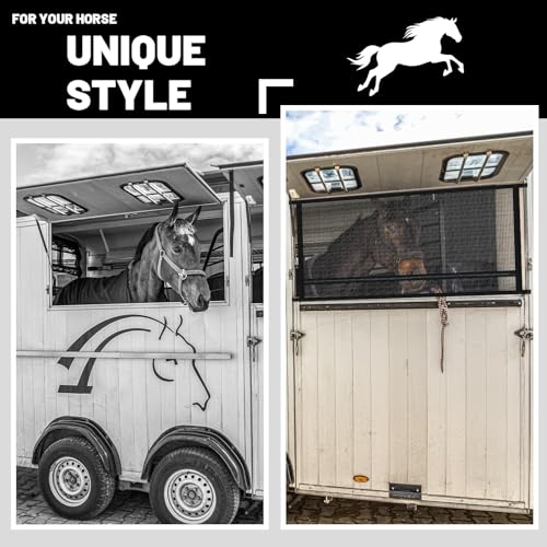 Threlaco 2 Pcs 35'' x 26'' Horse Trailer Window Screen Horse Trailer Air Circulation Mesh Safety Bar Horse Trailer Accessories Reinforced Window Nets with 8 Fasteners and 16 Screws, Black