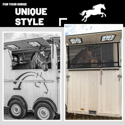 Threlaco 2 Pcs 35'' x 26'' Horse Trailer Window Screen Horse Trailer Air Circulation Mesh Safety Bar Horse Trailer Accessories Reinforced Window Nets with 8 Fasteners and 16 Screws, Black