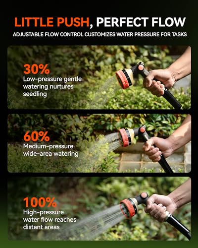 RAINPOINT Hose Sprayer Nozzle Heavy Duty - 8 Spray Patterns Garden Hose Nozzle with Adjustable Flow Control for Watering Plants, Washing Cars,Washing Pets, Thumb Control (Orange) - color: Orange