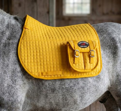 Horse Saddle Pad English Ausie Quilted Fleece All-Purpose Pockets Yellow 72144
