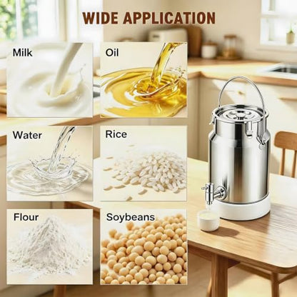 304 Stainless Steel Milk Can with Spigot 6L/1.6 Gal Milk Can Drink Dispenser with Sealed Lid & Handle, for Iced Tea, Water, Milk, Wine, Juice, Home Kitchen, Cafes, Restaurants - size: 6L