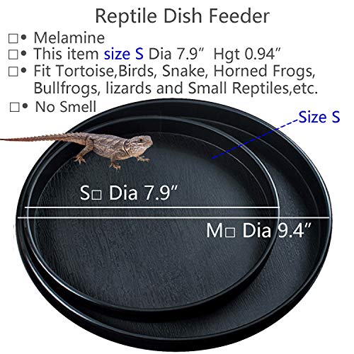 Reptile Water Food Dish Bowl Turtle Feeder Tortoise Feeding Dish Container (S, Black) - color: Black, size: S