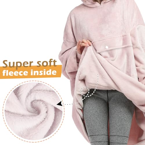Catalonia Oversized Blanket Hoodie, Wearable Fleece Blanket Sweatshirt - color: Pink / Fleece