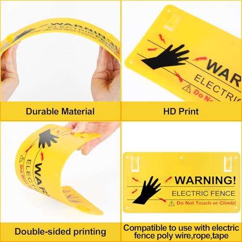 Electric Fence Warning Signs, 10 Pcs, 9.6x5 in, Plastic, Farm Home