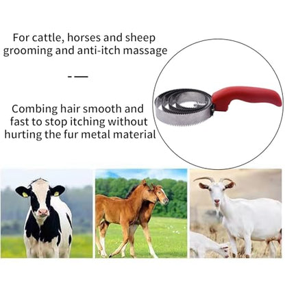 RUIAN Reversible Stainless Steel Curry Comb Soft Touch Grip Horse Comb, Red