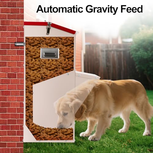 Outdoor Gravity Dog Feeder, 50 lb Large Capacity Automatic Dog Food Dispenser, Heavy Steel Weather-Resistant Pet Feeder with Clear Viewing Door, Wall or Ground Mount for Large Dogs