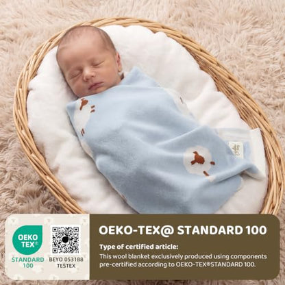 Luxe Merino Wool Cotton Baby Blanket Ultra-Soft, Temperature-Regulating Swaddle Blanket for Newborns, Receiving Blanket, and Nursery Throw 29.5" x 37.4", Machine Washable - color: Glacial Blue