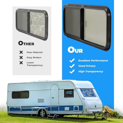 HECASA RV Window 48"W x 15"H Tear Drop Horizontal Sliding W/ Trim Ring and - size: 48" W x 15" H