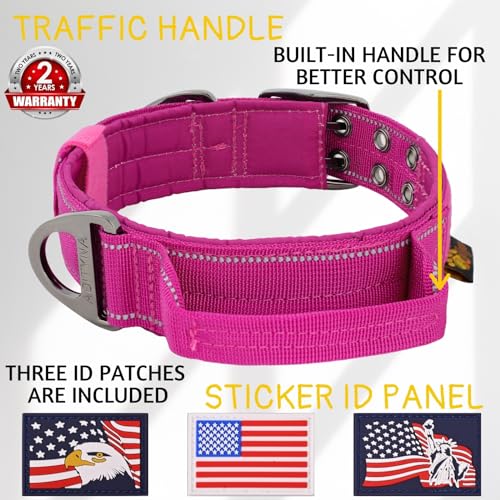 ADITYNA Heavy Duty Magenta Dog Collar for Medium Dogs with Traffic Handle - color: Magenta, size: Medium: Fit 15-19" Neck