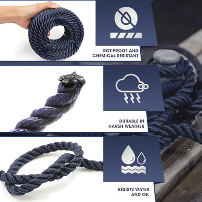Heavy Duty Twisted PP/Polyester/Nylon Rope, Weather-Resistant & Waterproof Rope for Pool, Marine, Camping, Household Use, Construction & Rigging Applications (Navy, 1/2in X 32FT) - color: Navy, size: 1/2in X 32FT