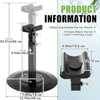 Zonon Farrier Horse Hoof Stand, Tool-Height Adjustable Metal Horse Hoof Trimming Tools, Extra-Large Base Enhances Stability, Blacksmith Farrier Stand(Black,Metal Round Base) - style: Metal Round Base