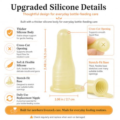 6-Pack Thicker Silicone Bottle-Feeding Nipples for Newborn Livestock