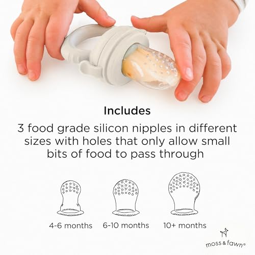 Moss and Fawn Forage Feeder - Silicone Baby Fruit Feeder - Ecru | Frozen Breast Milk Popsicle Teether & Pacifier, BPA, PVC & Phthalate-Free - color: Ecru