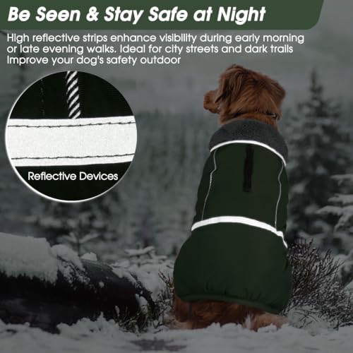 QBLEEV Warm Dog Coat, Reflective Dog Jacket, Waterproof Dogs Winter Coat - color: Armygreen, size: X-Large
