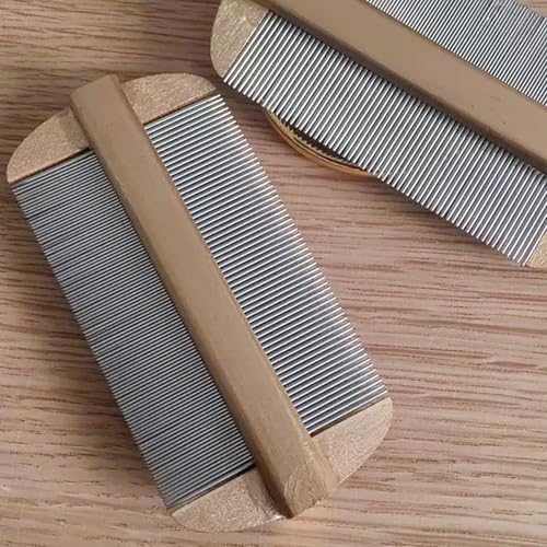 Vivifivenca Durable Lice Comb Stainless Steel Asian Large size 4inch Double - Sided Ultra Fine Tooth (Nits/Eggs), Dense Tooth (Flea/Ticks/Dandruff), Safe for Humans & Pets Scalp (Gold）